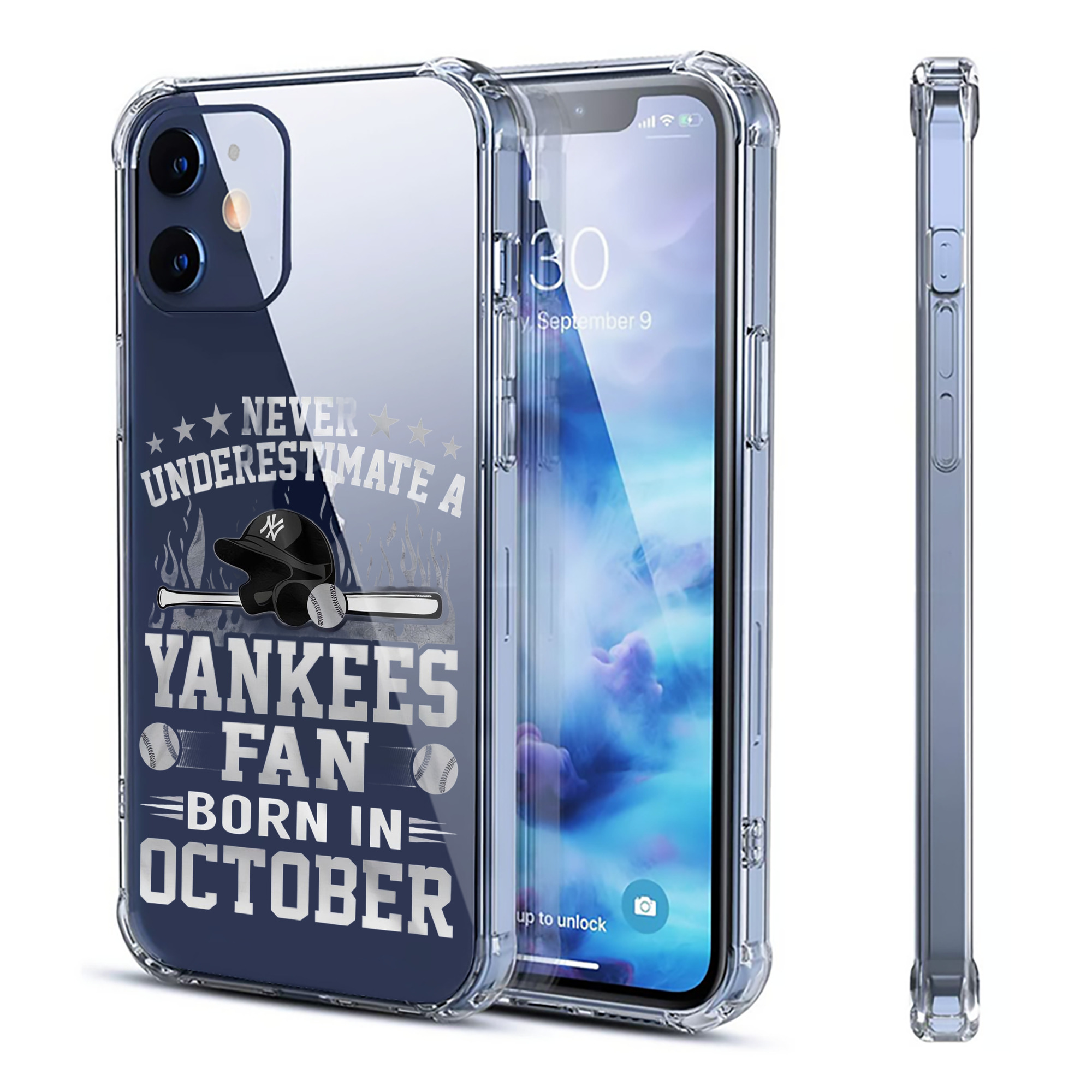 New York Yankees Never Underestimate A Yankees Fan Born in October Clear IPhone 12 Case – Soft TPU With UV Print – Enhanced Drop Protection, Precise Fit, Anti-Fingerprint, Customizable Design, Scratch-Resistant, Yellow-Resistant